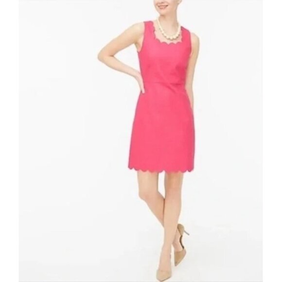 J. Crew Pink Basketweave Scalloped Hem Sheath Dress Size 12 Cotton Summer Party - Picture 1 of 9